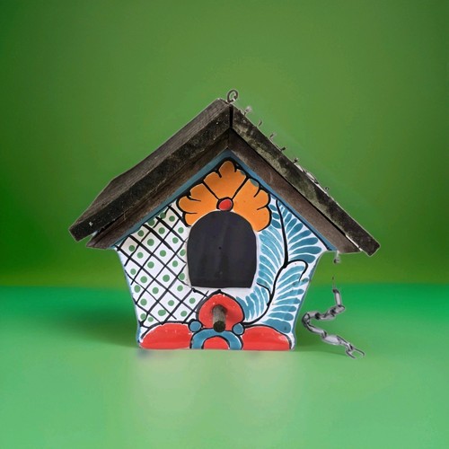 Vtg talavera pottery birdhouse - talavera,